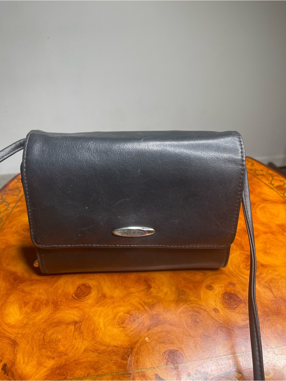 Minimalist Black Leather Crossbody with Silver Accent